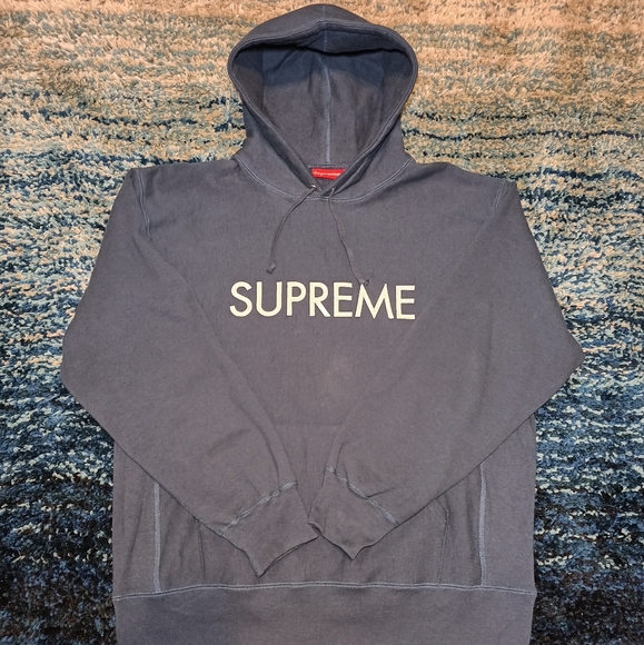 Supreme Capital Hooded Sweatshirt Navy - Picture 2 of 8